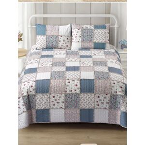Cottage Farmhouse Patchwork Queen Rag Quilt Set Printed Floral Pattern Country